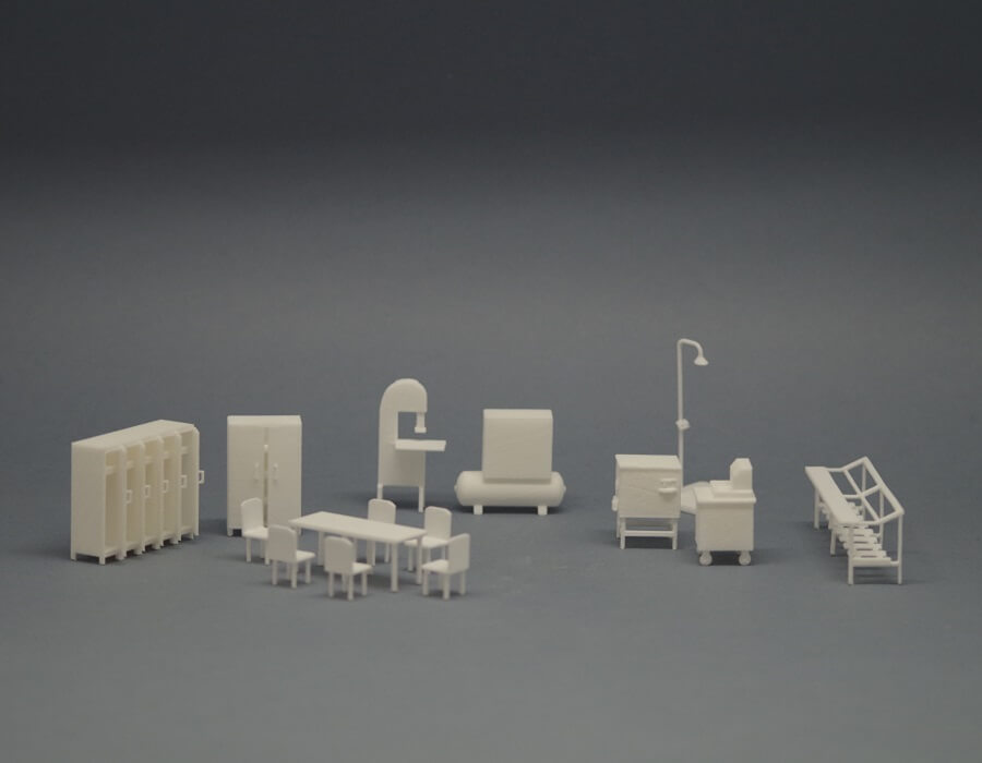 Миниатюрные элементы макета, напечатанные на 3Д принтере 